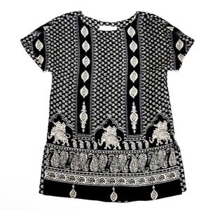 Vintage Jones New York Black & Cream Tunic Dress Elegant Elephant Motif 4